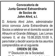 Ejemplo de anuncio de convocatoria de junta